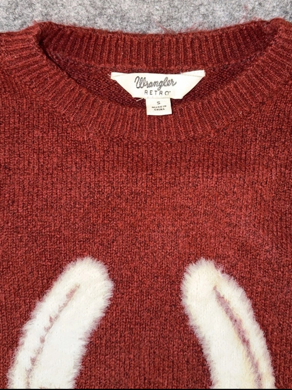 Wrangler Retro Size S Sweater Womens Rust Horseshoe Western Pullover Cottagecore - Picture 4 of 5